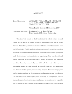 ABSTRACT ANALYSIS, VOCAL-TRACT MODELING AND AUTOMATIC DETECTION OF VOWEL NASALIZATION