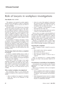 Role of lawyers in workplace investigations Nick Ruskin