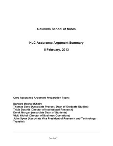 Colorado School of Mines HLC Assurance Argument Summary 5 February, 2013