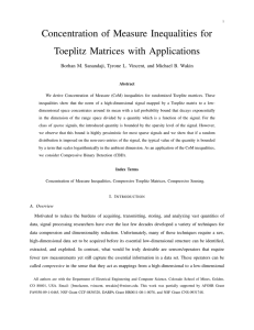 Concentration of Measure Inequalities for Toeplitz Matrices with Applications