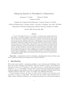 Enhancing Sparsity by Reweighted ℓ Minimization