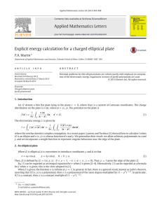 Applied Mathematics Letters Explicit energy calculation for a charged elliptical plate ∗