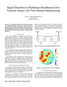 Signal Distortion in Multibeam Broadband Active Transmit Arrays with Time Domain Beamsteering