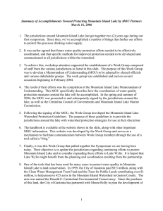 Summary of Accomplishments Toward Protecting Mountain Island Lake by MOU... March 16, 2006