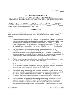 DECLARATION OF COVENANTS INSPECTION/MAINTENANCE OF STORMWATER MANAGEMENT FACILITY, TRANSFER OF MAINTENANCE RESPONSIBILITIES