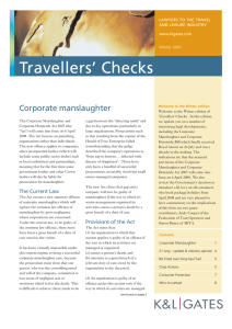 Travellers’ Checks Corporate manslaughter LAWYERS TO THE TRAVEL AND LEISURE INDUSTRY