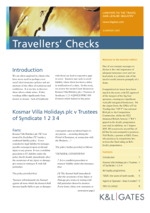 Travellers’ Checks Introduction LAWYERS TO THE TRAVEL AND LEISURE INDUSTRY