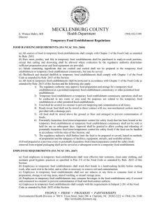 MECKLENBURG COUNTY Health Department Temporary Food Establishment Regulations