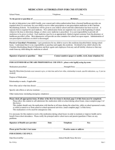 MEDICATION AUTHORIZATION FOR CMS STUDENTS