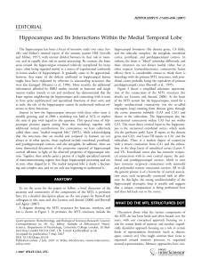 EDITORIAL Hippocampus and Its Interactions Within the Medial Temporal Lobe