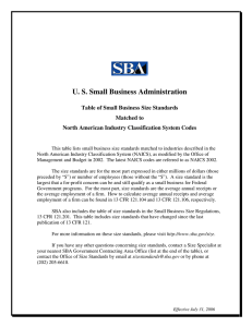 U. S. Small Business Administration Table of Small Business Size Standards