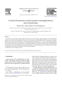 Control of hysteresis in smart actuators with application to micro-positioning Xiaobo Tan