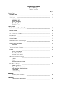 Colorado School of Mines Fees and Charges Table of Contents Page