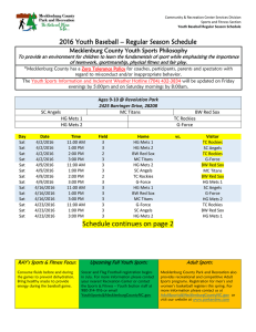 2016 Youth Baseball – Regular Season Schedule