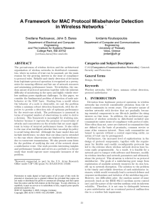 A Framework for MAC Protocol Misbehavior Detection in Wireless Networks Iordanis Koutsopoulos