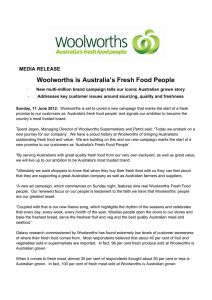 Woolworths is Australia’s Fresh Food People MEDIA RELEASE
