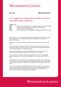 ACT support encourages Woolworths to invest in renewable energy generation  PRESS RELEASE