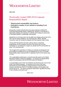 Woolworths Limited 2009-2010 Corporate Responsibility Report  Mainstreamed sustainability into business