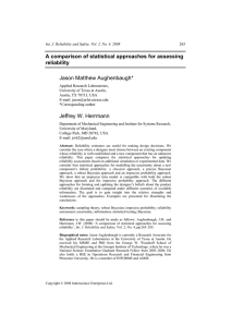 A comparison of statistical approaches for assessing reliability Jason Matthew Aughenbaugh*