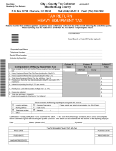 TAX RETURN HEAVY EQUIPMENT TAX City – County Tax Collector Mecklenburg County