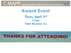 Award Event Thurs, April 2 5-7pm Table Mountain Inn