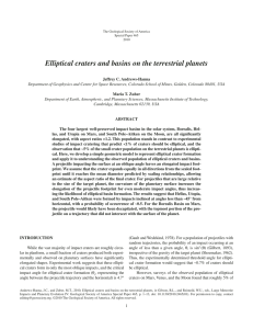 Elliptical craters and basins on the terrestrial planets