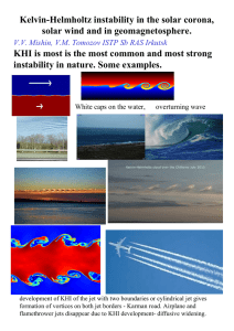 Kelvin-Helmholtz instability in the solar corona, solar wind and in geomagnetosphere. the