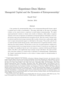 Experience Does Matter: Managerial Capital and the Dynamics of Entrepreneurship Russell Toth,