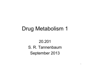 Drug Metabolism 1 20.201 S. R. Tannenbaum September 2013