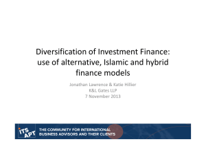 Diversification of Investment Finance: use of alternative, Islamic and hybrid finance models