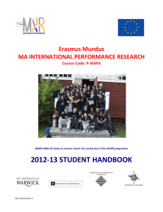 2012-13 STUDENT HANDBOOK Erasmus Mundus MA INTERNATIONAL PERFORMANCE RESEARCH