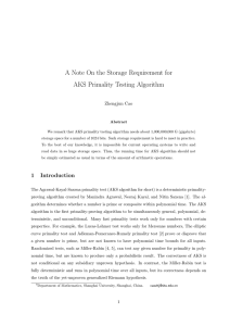 A Note On the Storage Requirement for AKS Primality Testing Algorithm