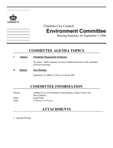 Environment Committee COMMITTEE AGENDA TOPICS Charlotte City Council