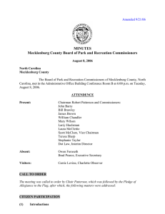 MINUTES Mecklenburg County Board of Park and Recreation Commissioners