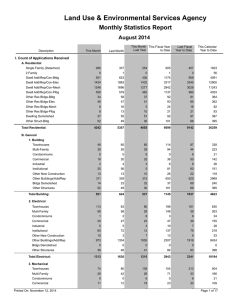 Land Use &amp; Environmental Services Agency Monthly Statistics Report August 2014