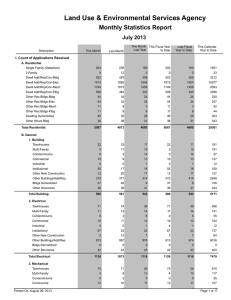 Land Use &amp; Environmental Services Agency Monthly Statistics Report July 2013