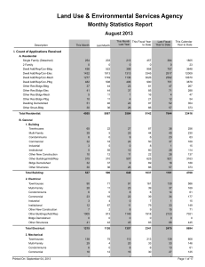 Land Use &amp; Environmental Services Agency Monthly Statistics Report August 2013