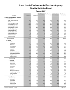Land Use &amp; Environmental Services Agency Monthly Statistics Report August 2007