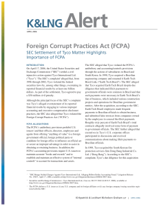 Alert K&amp;LNG Foreign Corrupt Practices Act (FCPA) SEC Settlement of Tyco Matter Highlights