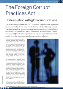 The Foreign Corrupt Practices Act US legislation with global implications Feature: corporate governance