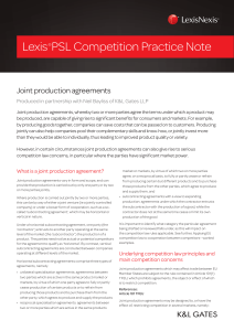 Lexis PSL Competition Practice Note Joint production agreements