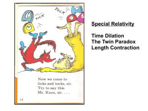 Special Relativity Time Dilation The Twin Paradox Length Contraction