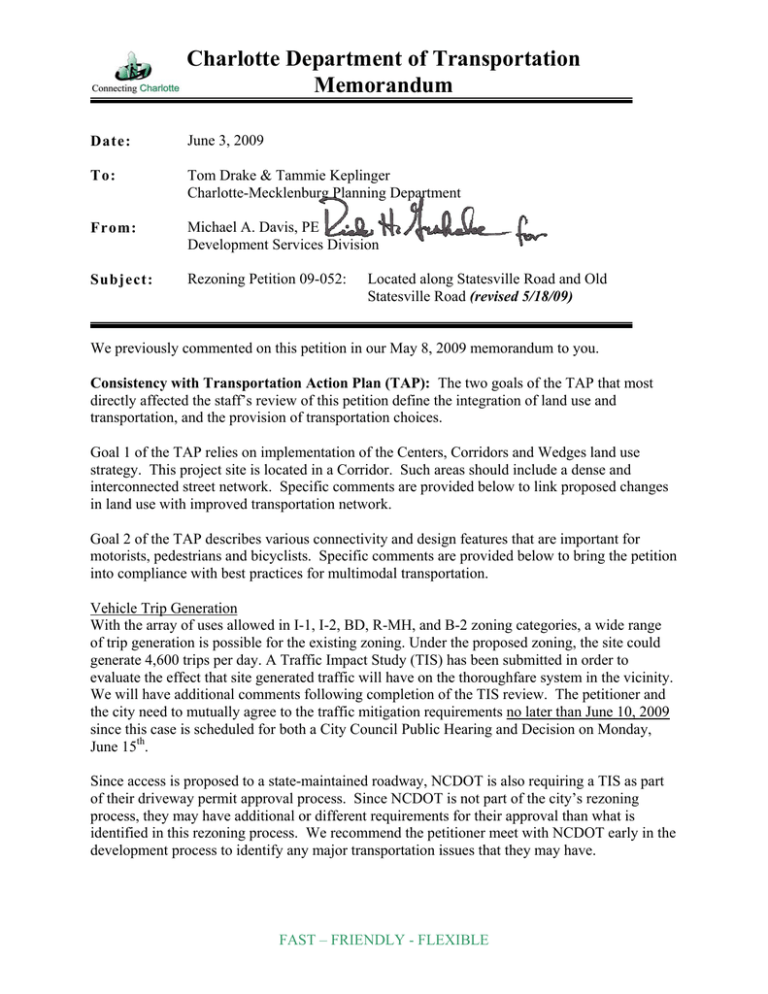 Charlotte Department of Transportation Memorandum