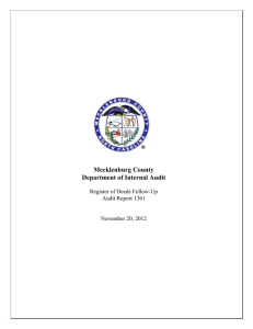 Mecklenburg County Department of Internal Audit Register of Deeds Follow-Up