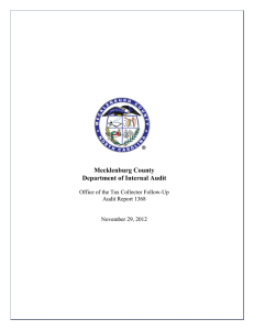 Mecklenburg County Department of Internal Audit Office of the Tax Collector Follow-Up