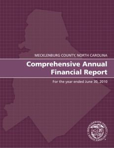 Comprehensive Annual Financial Report MECKLENBURG COUNTY, NORTH CAROLINA