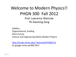 Welcome to Modern Physics!! Modern Physics PHGN 300  Fall 2012