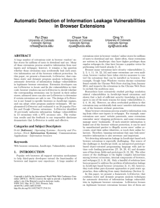 Automatic Detection of Information Leakage Vulnerabilities in Browser Extensions Rui Zhao Chuan Yue