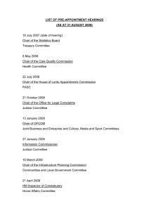 LIST OF PRE-APPOINTMENT HEARINGS (AS AT 31 AUGUST 2009)  date of hearing