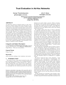 Trust Evaluation in Ad-Hoc Networks George Theodorakopoulos John S. Baras